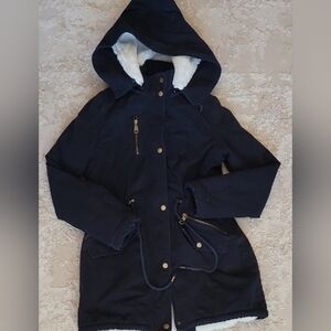 Bellivera Women’s Utility Coat Size S Navy Faux Fur Lined Warm